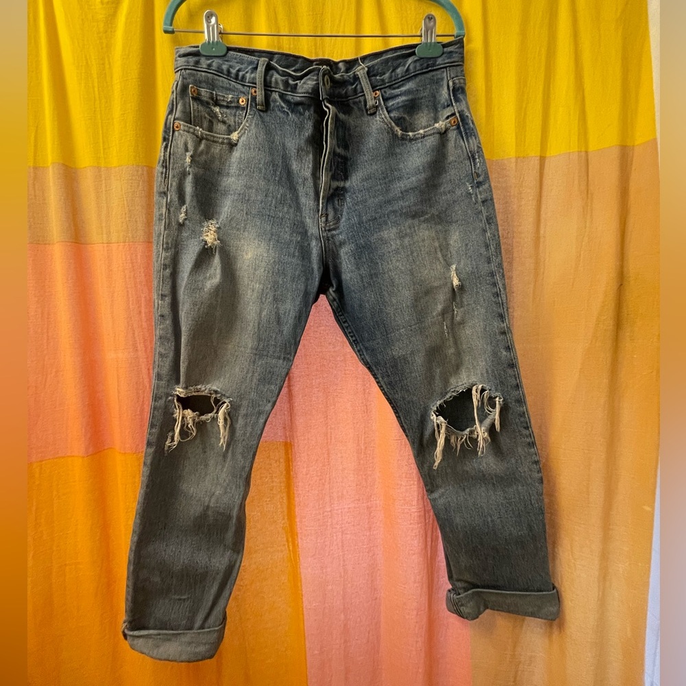 Gap Cone Denim High Rise Button Fly Distressed Straight Jeans Size 31 Regular